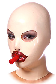 Oval eyes, Big lips and solid mouth gag with breath tube