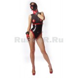 BL3406 Two-color swimsuit with edging, mask and pseudo bondage rings