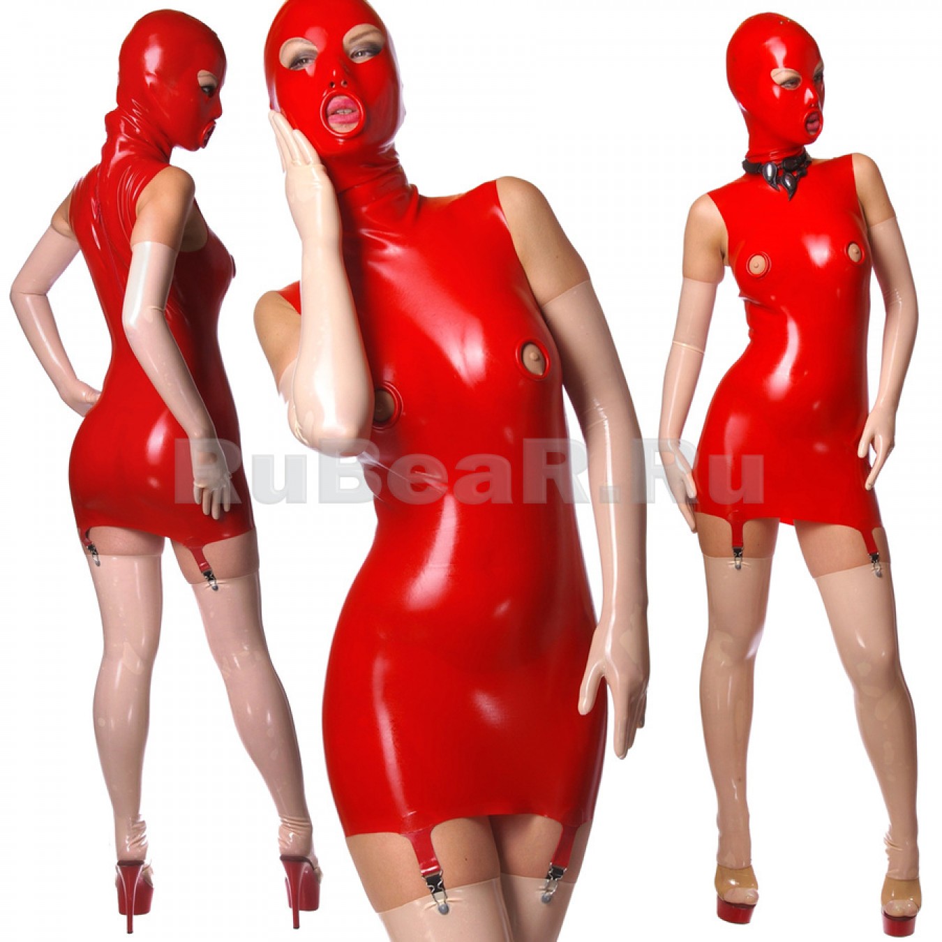 DL0403 Women's two-tone latex dress with a mask