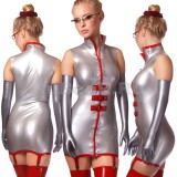 DL0544 Women's two-tone latex dress with a stand-up collar