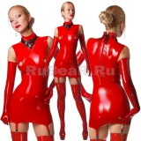 DL0605 Women's two-tone latex dress with a stand-up collar