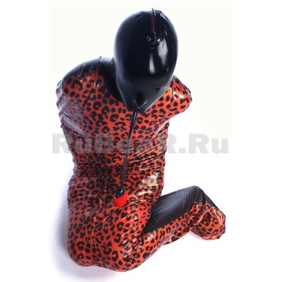 QA0266 Bondage sack with a mask, inflatable gag, with long back zipper and with crotch zipper