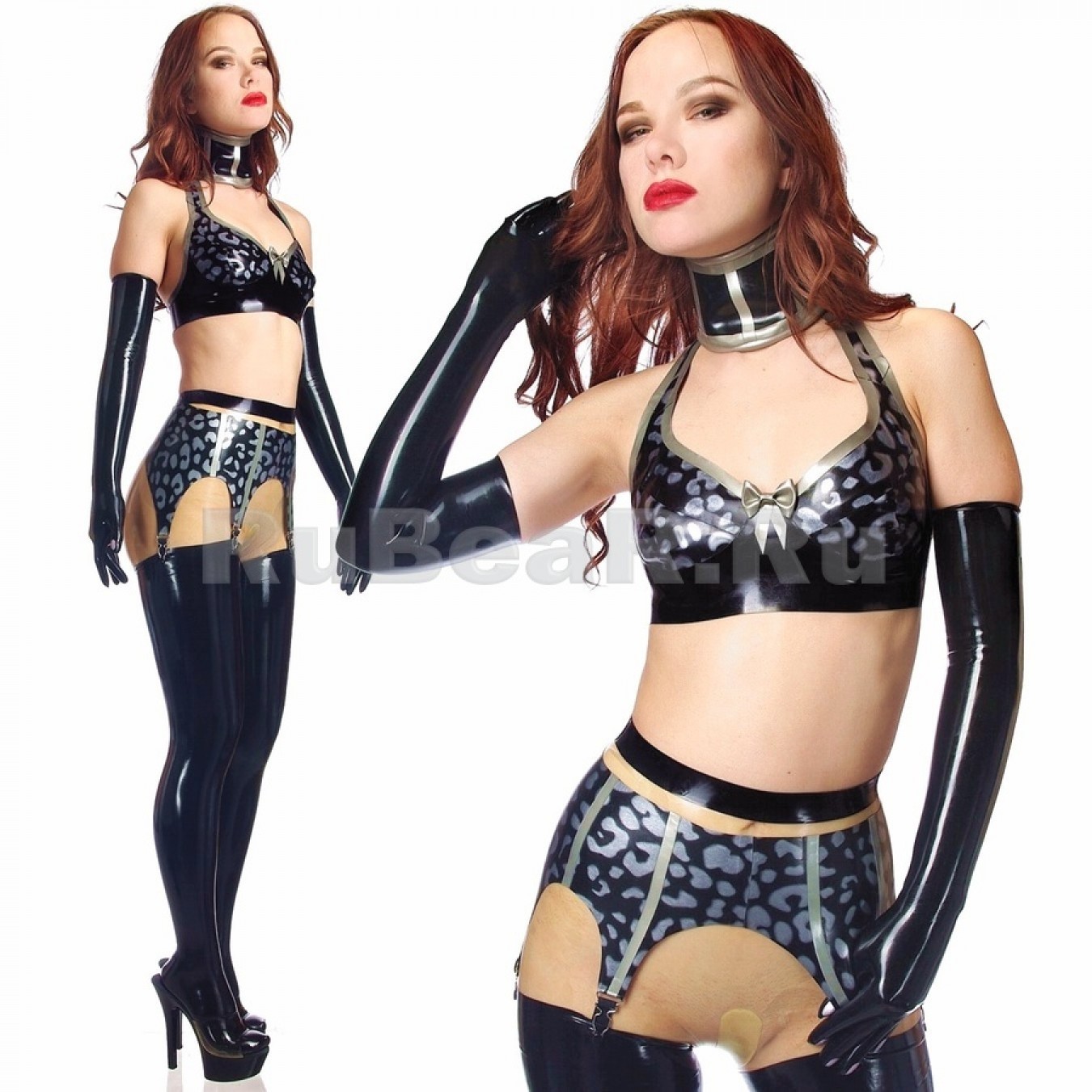 LA2027 Three-tone Plunge Latex Bra